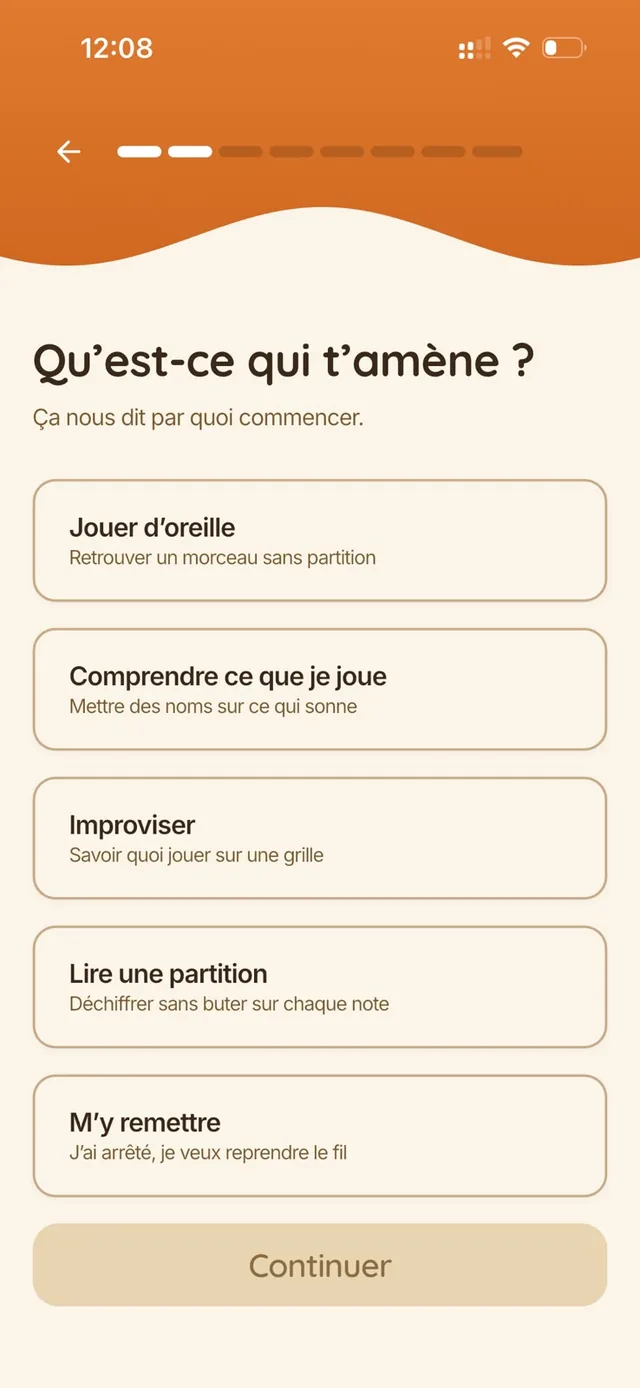 Écran de personnalisation à l'inscription dans Harmonia